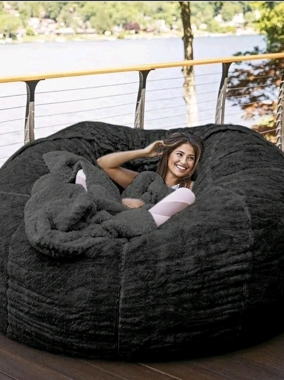 Oversized Plush Bean Bag Lounger - Black Cozy Nest